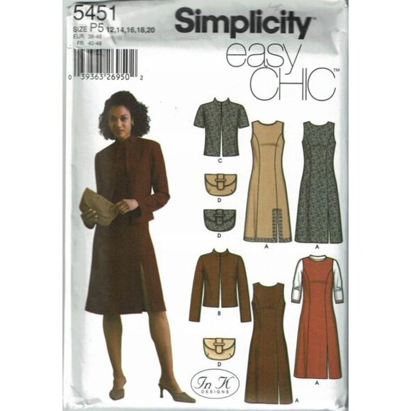 Simplicity Sewing Pattern 5451 Dress Jumper Jacket Purse Misses Size 12-20 - Picture 1 of 2